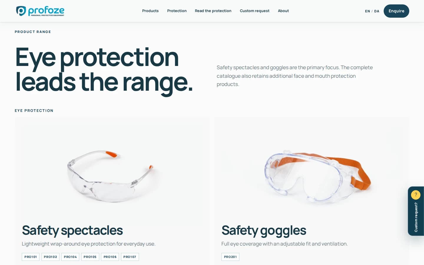 Product categories on the live Profoze website